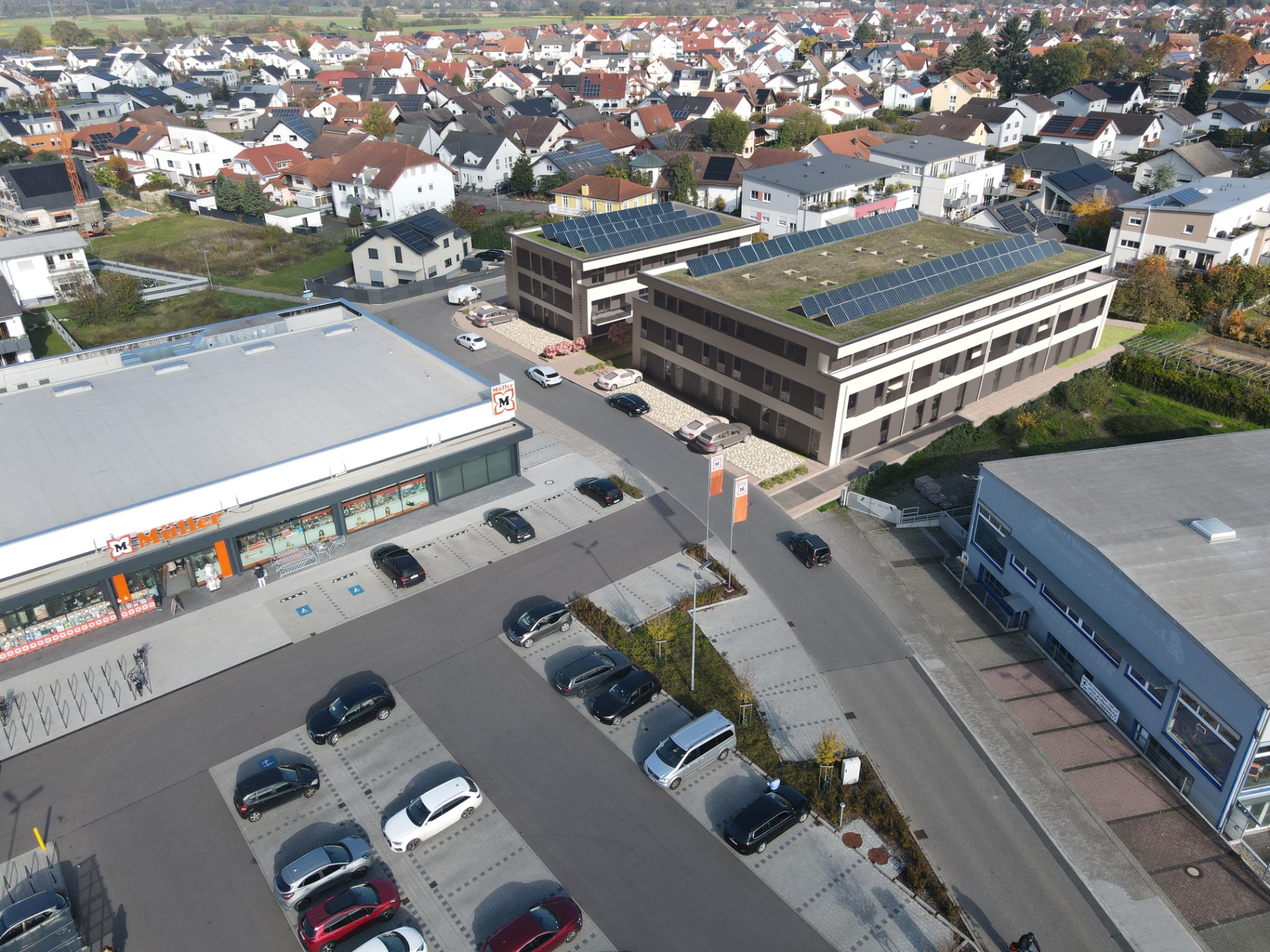 Luftbild Boardinghouse Kronau am Einkaufszentrum